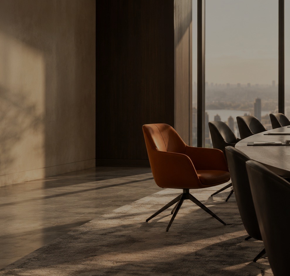 A single chair set apart in a quiet architectural interior